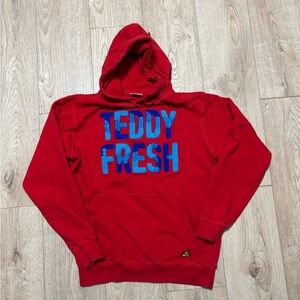 Teddy Fresh Red Hoodie with Blue Lettering